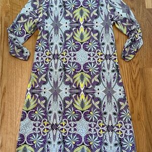 Soybu Purple and Yellow A-line Long Sleeve Dress